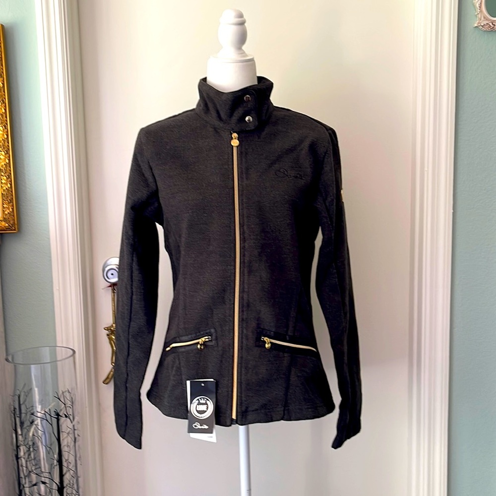 NWT Dare2B Infatuate Sweater Coat. Graphite deep grey heather and Gold hardware